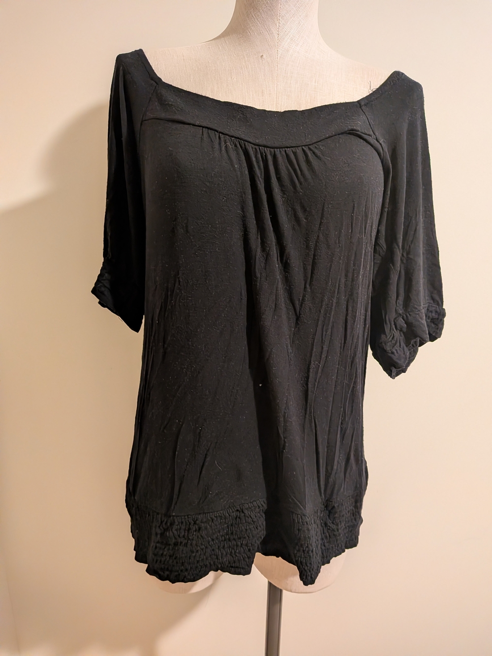 Maurices Black Off-Shoulder Smocked Hem Tunic